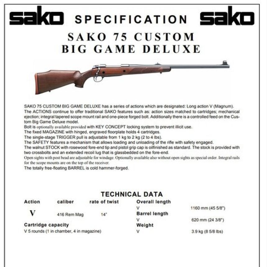 Sako 75 Custom Big Game Deluxe .416RemMag 